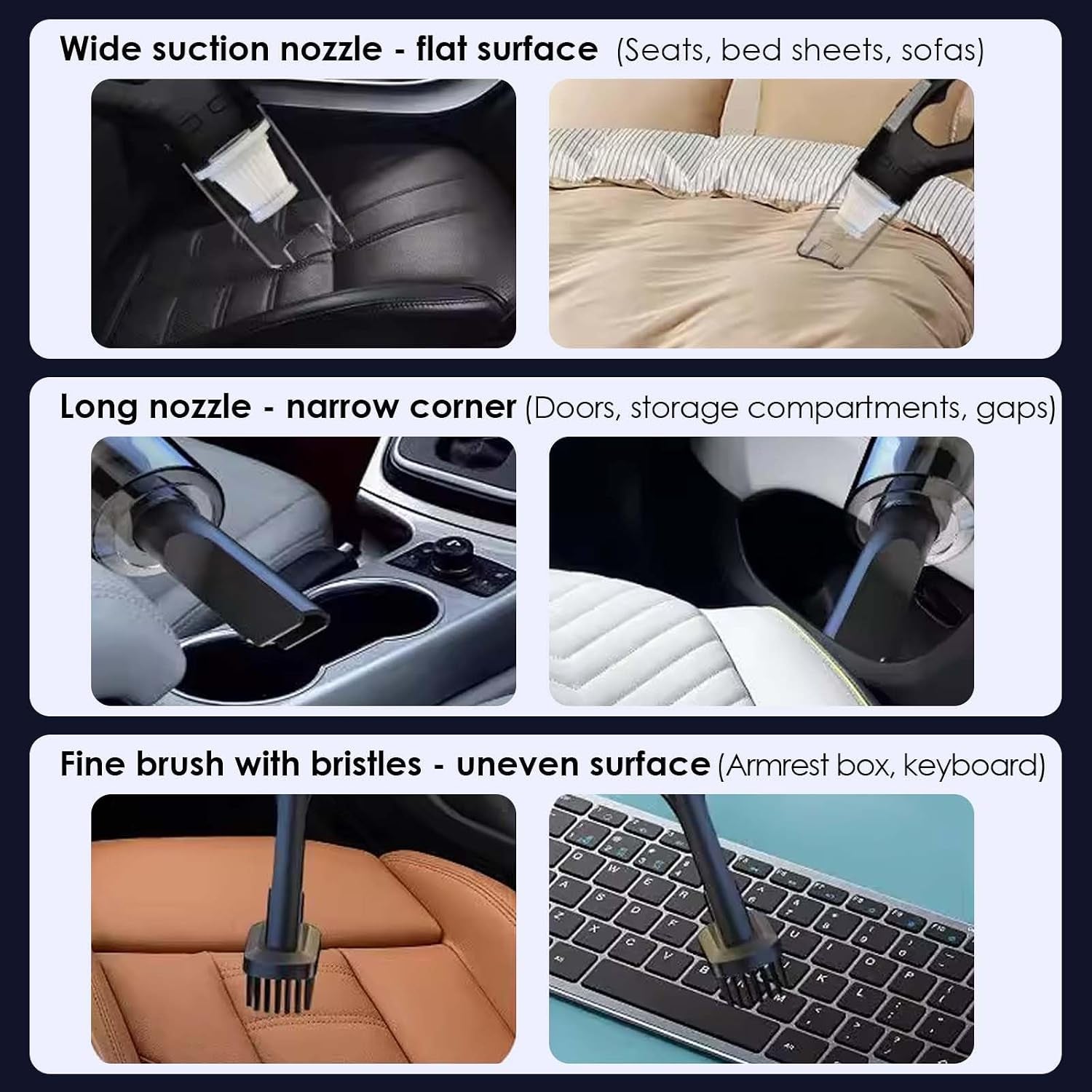 Handheld Vacuum Cleaner Cordless, Car Aspirateur, 2 in 1 Portable Vacuum Cleaner Powerful Mini Car Seat Cleaner Rechargeable Super Suction for Kitchen, Pet Hair, Office,Noir
