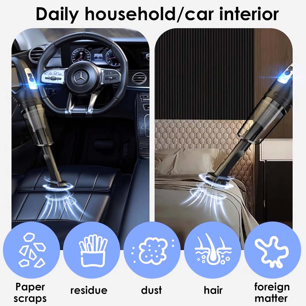 Handheld Vacuum Cleaner Cordless, Car Aspirateur, 2 in 1 Portable Vacuum Cleaner Powerful Mini Car Seat Cleaner Rechargeable Super Suction for Kitchen, Pet Hair, Office,Noir
