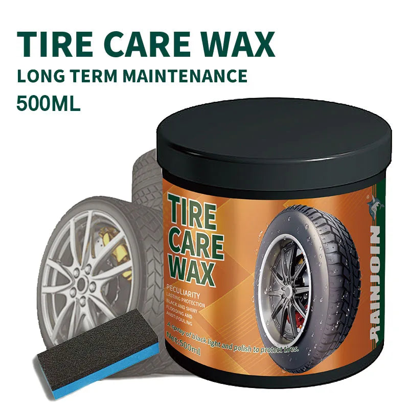 500G Tire Care Wax with Tire Wax Special Sponge Car Tyre Shine Brightener Long Lasting Protection Auto Tire Shiny Cream Polisher
